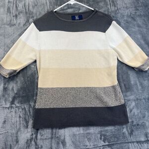 Hunt Club Vintage Sweater 100% Cotton Brown Tan Stripes Womens Large